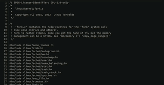[[https://git.kernel.org/pub/scm/linux/kernel/git/torvalds/linux.git/tree/kernel/fork.c?h=v6.7-rc4](https://git.kernel.org/pub/scm/linux/kernel/git/torvalds/linux.git/tree/kernel/fork.c?h=v6.7-rc4)  fork.c 中的长代码]